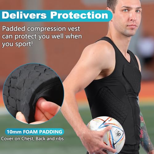 TUOY Adult Rib Chest Protector, New Version - Padded 5 Pads Baseball Football Lacrosse Rib Heart Sternum Guard - color: Black, size: Small