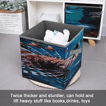 Fish in Fish Tank Storage Cubes Foldable Decorative Fabric, Storage Bins Baskets with Handles, Closet Organizers And Storage for Home, Office,Closet, Clothes