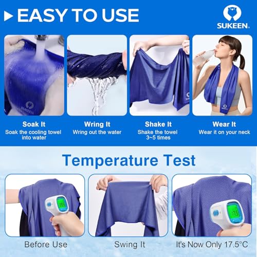 Sukeen 6 Pack Cooling Towels (40"x12") for Neck and Face, Gym Sweat Towels - color: Sky Blue/Rose Red/Emerald Green/Dark Gray/Lavender/Royal Blue