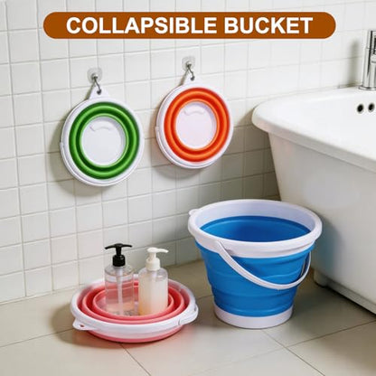 uxcell 2 Pcs Collapsible Bucket, 1.3 Gallon (5L) Small Foldable Bucket, Portable Water Pail Round Tub Cleaning Tools with Handle for RV Camping Household Garden Fishing Car Wash, Blue - color: Blue
