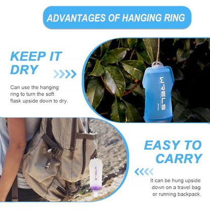 WRELS 200ml/350ml/500ml Collapsible Soft Flask,BPA Free Folding Soft Water Bottle with Hanging Ring,Lightweight TPU Hydration Flask for Running Marathon Cycling Hiking - color: Blue-200ml*1
