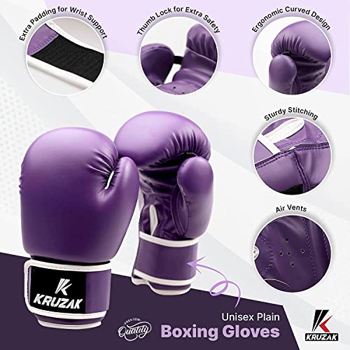 Kruzak Boxing Gloves for Kids 5-10 Years Training, Sparring, Kickboxing, Muay Thai, Martial Arts & MMA Fighting - Boys & Girls Punch Bag Mitts Training - color: Purple, size: 6 oz