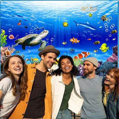 Under the Sea Backdrop 12x10 FT Underwater Photo Backdrops Ocean Corals Fish Decorations Background Adult Baby Shower Birthday Party Photo Booth Props - size: 12x10 FT