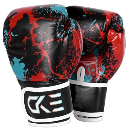 CKE Boxing Gloves for Kids Ages 5-12, Beginner Punch Bag Training Gloves - color: Red/Black