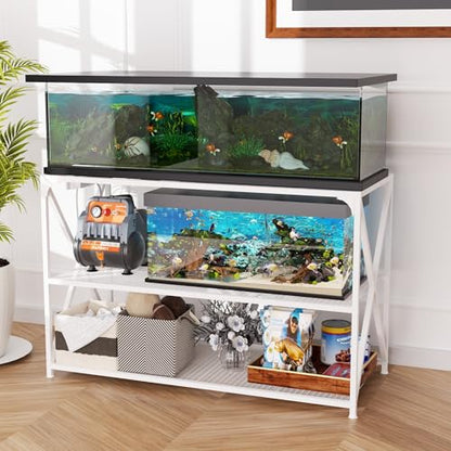 55-75 Gallon Fish Tank Stand, 49.2 x 19.7x 31.5 Inch,Industrial Aquarium Stand with Power Outlet and Switch, Turtle Tank, Reptile Terrariums and Breeder Tank Stand, White