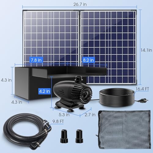 Solar Pond Waterfall Spillway Kit, 55W Folding Solar Panel & Pond Pump Included, DIY Water Feature for Garden, Balcony, Indoor Aquarium & Small Ponds-P5552 - size: Solar Powered 55W