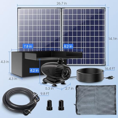 Solar Pond Waterfall Spillway Kit, 55W Folding Solar Panel & Pond Pump Included, DIY Water Feature for Garden, Balcony, Indoor Aquarium & Small Ponds-P5552 - size: Solar Powered 55W