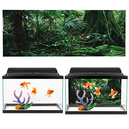 TOPINCN 3D Effect Rainforest Poster Self-Adhesive PVC Aquarium Fish Backdrop Mural Decorative Reptile Terrarium Wallpaper Living Room Sofa TV Background Photo Wallpaper(61 * 41cm)