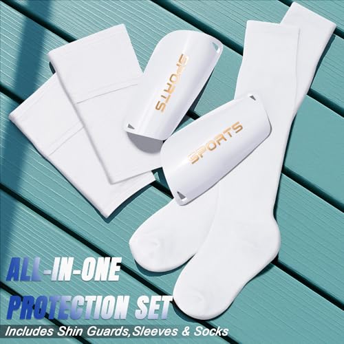 XZQTIVE Soccer Shin Guards with Shin Sleeves and Soccer Socks, Football Shin Pads Set for Kids Youth and Adult - color: white, size: L(Youth/Adult)