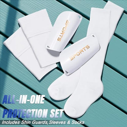 XZQTIVE Soccer Shin Guards with Shin Sleeves and Soccer Socks, Football Shin Pads Set for Kids Youth and Adult - color: white, size: L(Youth/Adult)