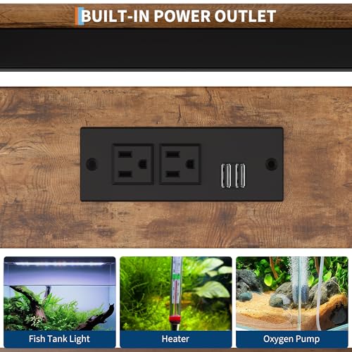 Garvee 40-50 Gallon Fish Tank Stand with Power Outlets, Heavy Duty Metal and Wood Aquarium Stand with 4-Tier Open Storage Shelves and Sturdy Legs - color: Brown, size: 36.6