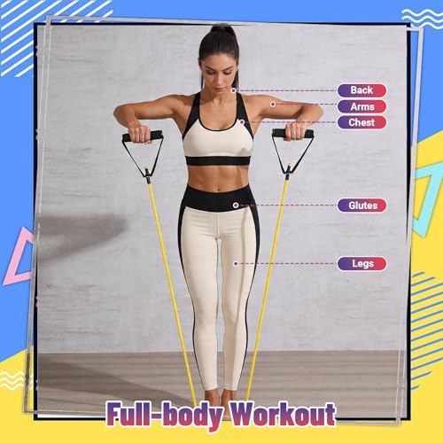 5 Pcs Exercise Resistance Bands Set with Handles & Door Anchor 5-Level Tube Resistance Bands for Strength Training Muscle Toning Home Workouts for Men and Women