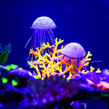 VOCOSTE Fish Tank Jellyfish Decoration, Silicone Fluorescent Jellyfish Glow Ornaments Aquarium Decor with Suction Cup, Blue, 2.3"x5.9"
