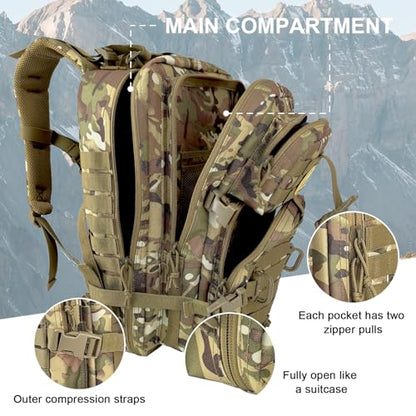 Hannibal Tactical MOLLE Assault Backpack, Tactical Backpack Military Army Camping Rucksack - color: Camouflage