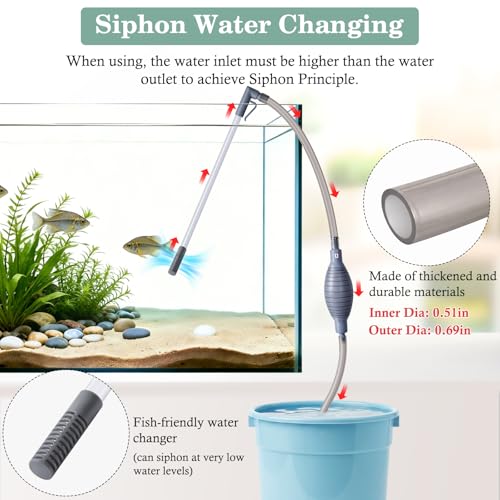 AOZU 3-in-1 Aquarium Vacuum Gravel Cleaner, Adjustable Fish Tank Siphon Cleaner, Aquarium Water Changer and Sand Washer Kit with Hand Siphon Hose & Extension Tube