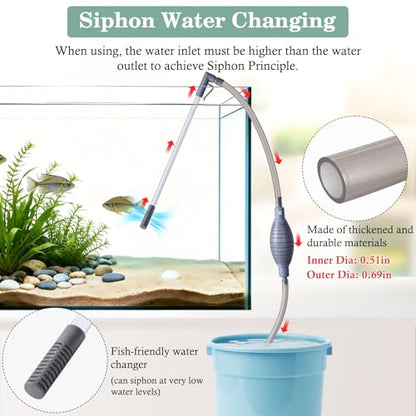 AOZU 3-in-1 Aquarium Vacuum Gravel Cleaner, Adjustable Fish Tank Siphon Cleaner, Aquarium Water Changer and Sand Washer Kit with Hand Siphon Hose & Extension Tube