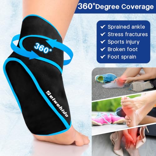 Ankle Ice Pack Wrap, Gel Hot Cold Compress for Heel Swelling Pain Relief - color: Black, size: Standard