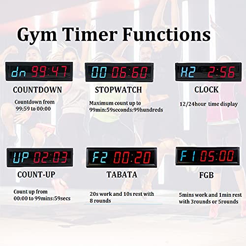 Workout Timer Wall Interval Clock Count Down/Up Stopwatch with Remote (2.3inch Blue and Red)
