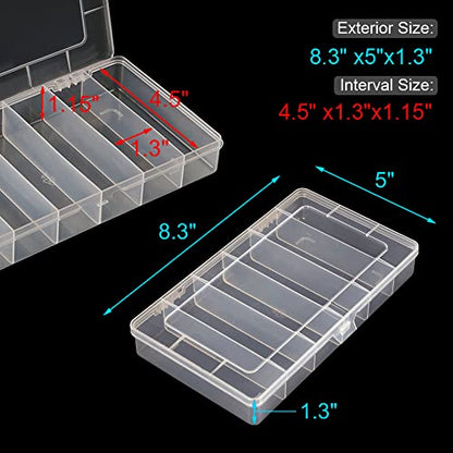 2 Pack 6 Grids Tackle Box Organizer Mascara Brushes Container Fishing Tackle Tray Box Plastic Storage Organizer Container for Crafts, Beads Earrings, Screws, Nail, Pins - size: 6 grids 2pcs no dividers
