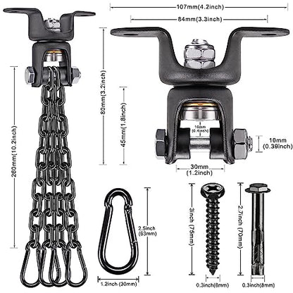 BeneLabel Heavy Bag Ceiling Mount with Spring & Chains 360° Rotation Punching Bag Ceiling Hanger with Bearings Boxing Bags Holder Hardware with 2 Wood Screws and 2 Expansion Screws - color: Hanger with Black Chain (800 LBs Capacity)
