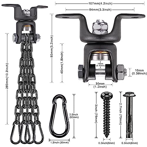 BeneLabel Heavy Bag Ceiling Mount with Spring & Chains 360° Rotation Punching Bag Ceiling Hanger with Bearings Boxing Bags Holder Hardware with 2 Wood Screws and 2 Expansion Screws - color: Hanger with Black Chain (800 LBs Capacity)