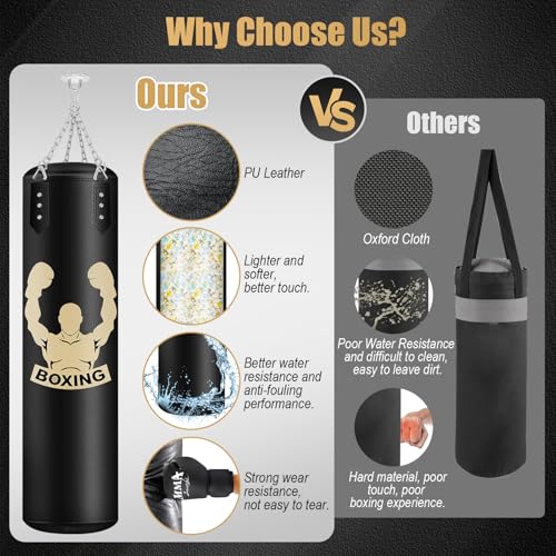 Filled Punching Bag for Adults, 4FT PU Hanging Bag with Filler and Gloves