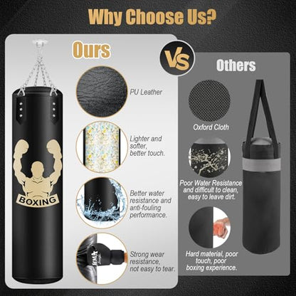 Filled Punching Bag for Adults, 4FT PU Hanging Bag with Filler and Gloves