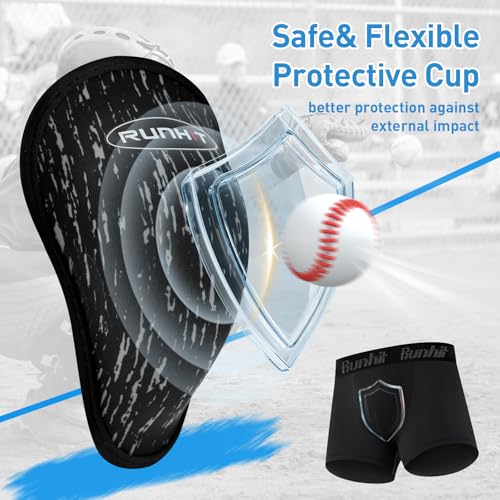 Runhit Boys Baseball Cup Underwear Football Cup Boxer Brief Youth Compression Shorts with Soft Protective Athletic Cup - color: 2pack:black+black, size: Small