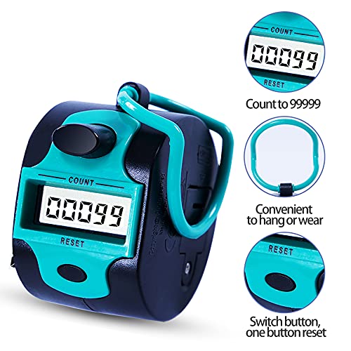 TESEAS Handy Counter Click Manual Digital clicker Stitch Tally Counters Finger Mechanical Palm Handheld Pitch 5-Digit Electronic Display Click Counter Number Count for Row, People, Golf Lap - style: 2 pack