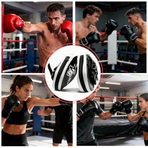 2-in-1 Boxing Pads Set Punching Gloves Mitts Kick Pack | Adjustable Strap Kickboxing Training Set for Karate, Muay Thai, Taekwondo - Leather