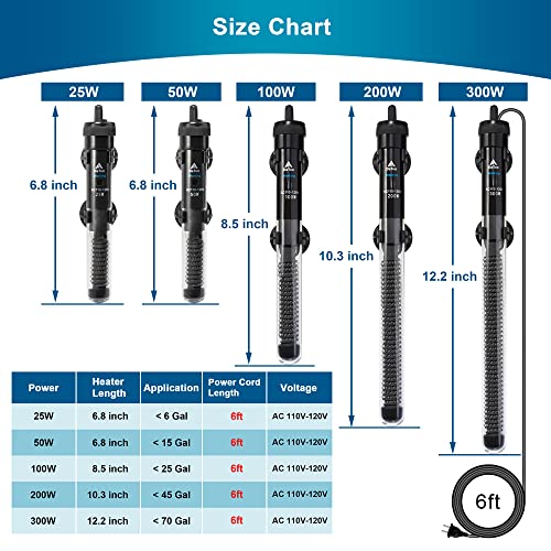 Aquarium Heater Adjustable 50W Submersible Fish Tank Heater with Electronic Chip Thermostat Suitable for Marine Saltwater and Freshwater - size: 50Watt