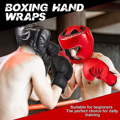Kanayu 3 Pcs Boxing Headgears 3 Pair Gloves Set - color: Black, Blue, Red