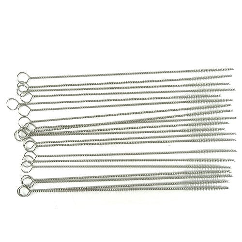 Honbay Straw Cleaner Brushes, Nylon bristles Stainless Steel Handle, Nylon Skinny Pipe Tube Cleaner - 20 Piece Value Pack - 6 mm bristles x 7"" 175mm Long (Pack of 2) - size: One Size (Pack of 2)
