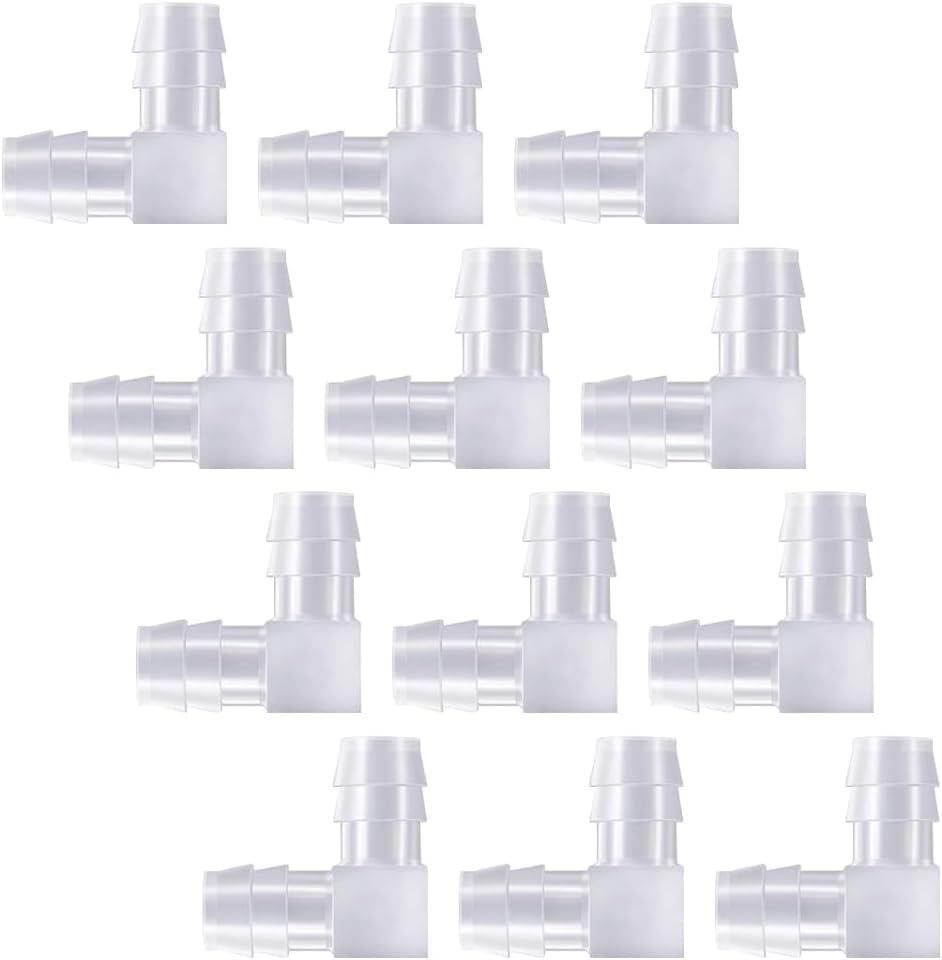 10Pcs 3/8 Inch Plastic 90 Degree Hose Barb Elbows, Transparent L Tube Connectors, 2 Way Equal Barbed Joint Adapters for Boat Aquarium Hose Fittings