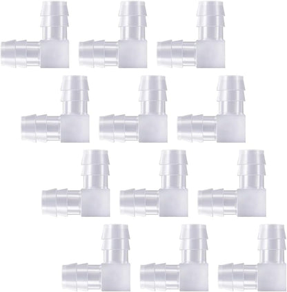 10Pcs 3/8 Inch Plastic 90 Degree Hose Barb Elbows, Transparent L Tube Connectors, 2 Way Equal Barbed Joint Adapters for Boat Aquarium Hose Fittings