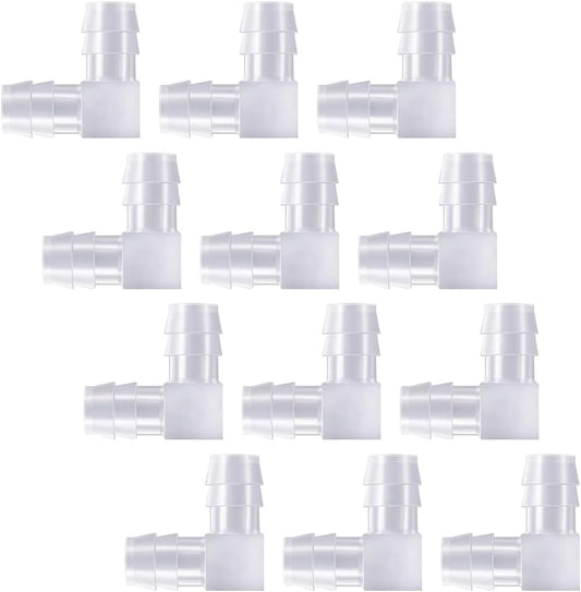 10Pcs 3/8 Inch Plastic 90 Degree Hose Barb Elbows, Transparent L Tube Connectors, 2 Way Equal Barbed Joint Adapters for Boat Aquarium Hose Fittings