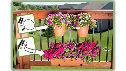 Deck Railing Plant Container Holder/Bracket Kit for Round Pot Planters (10") Connects Harmlessly to Vertical Spindled Railings - Adjustable Height - Heavy Duty Plant Hanger - size: 10"