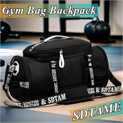 Gym Duffle Bag Backpack,4‑Way Waterproof with Shoe Compartment Travel Laptop - color: Black