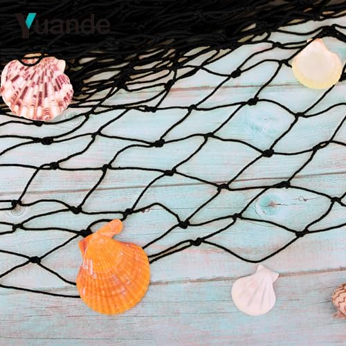 Decorative Fishing Net 5x10 ft,YuanDe 2 Pack Large Black Picture Fish Net, Wall Photo Hanging Fishnet for Nautical Mermaid Pirate Ocean Themed Hawaii Beach Under The Sea Party Decorations