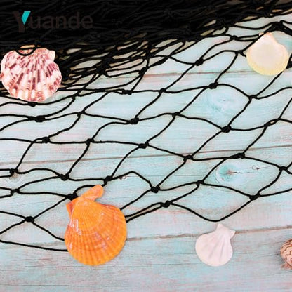 Decorative Fishing Net 5x10 ft,YuanDe 2 Pack Large Black Picture Fish Net, Wall Photo Hanging Fishnet for Nautical Mermaid Pirate Ocean Themed Hawaii Beach Under The Sea Party Decorations