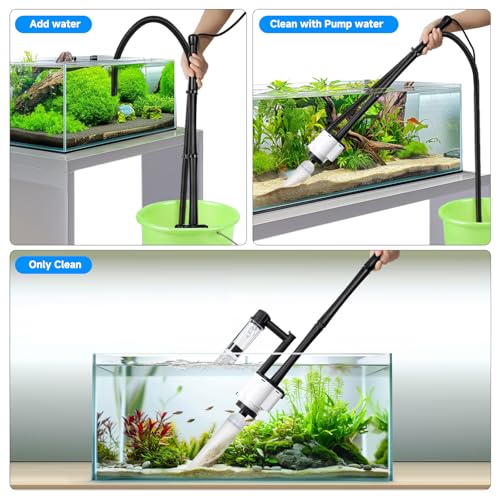 AQQA Electric Aquarium Gravel Cleaner, 8-in-1 Fish Tank Vacuum, Water Changer Sand Washer Algae Brush Turtle Shower Filter, Automatic Cleaning Kit for Freshwater Saltwater, 30W/480GPH