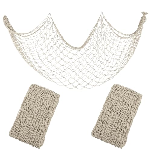 Decorative Fishing Net 5x10 ft,YuanDe 2 Pack Large Beige Picture Fish Net, Wall Photo Hanging Fishnet for Nautical Mermaid Pirate Ocean Themed Hawaii Beach Under The Sea Party Decorations - color: beige-01