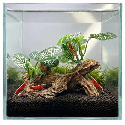 Aquarium Driftwood Decor 4 Inch - Resin Driftwood with Silk Plant Leaves, Fish Tank Decoration for Betta, African Dwarf Frog, Shrimp Hideout