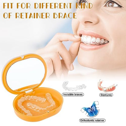 New Double-layer Aligner Case with Belt Chewing,Removal Tool,Cleaning Brush,Built in Mirror Orthodontic Case - color: orange