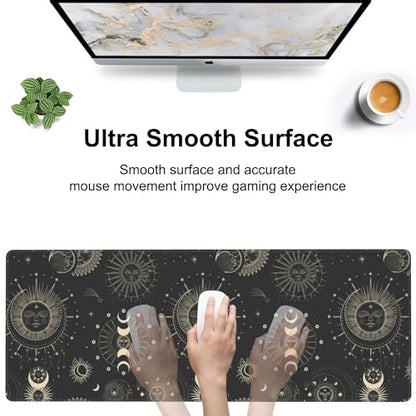 Phase of The Moon Desk Mat,Large Moon Phase Changes Gaming Keyboard Mouse Pad,Non-Slip Rubber Base Desk Pad Thick Stitched Edges Waterproof Mousepad Mouse Mat 31.5"x11.8" - color: Phase of the Moon
