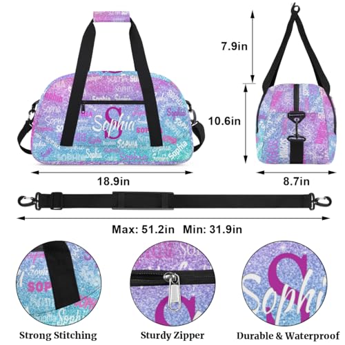 Custom Dance Sleepover Bag for Girls, Light Blue Purple Glitters Bling - color: Color 21