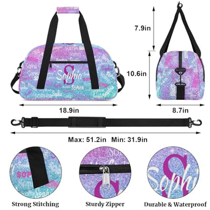 Custom Dance Sleepover Bag for Girls, Light Blue Purple Glitters Bling - color: Color 21
