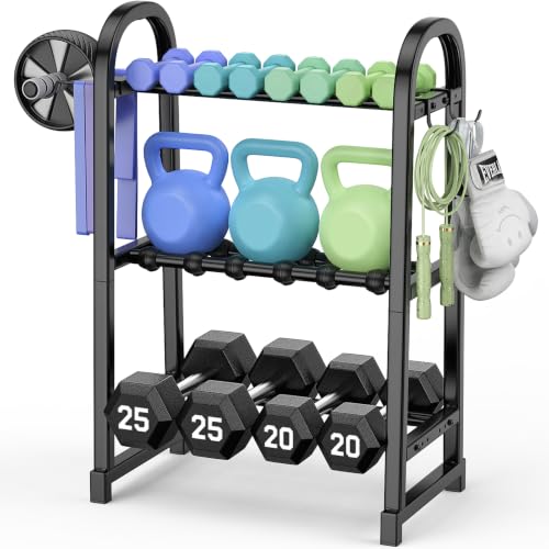 3 Tier Dumbbell Rack - Weight Rack for Home Gym: Stand Only | Heavy Duty Adjustable Storage Rack with Hooks, Dumbbell Stand & Weight Holder, Organizer Shelf for Home Gym - size: 18.5''Length