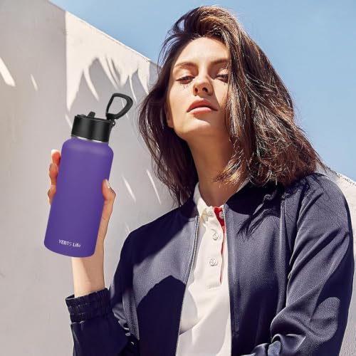 Insulated Water Bottle With Straw,32 oz Vacuum Insulated Stainless Steel Sports Water Flask,Keeps Cold and Hot,Metal Water Bottle Wide Mouth (Black/White/Light Blue/Purple) - color: Black/White/Light Blue/Purple, size: 4 Pack