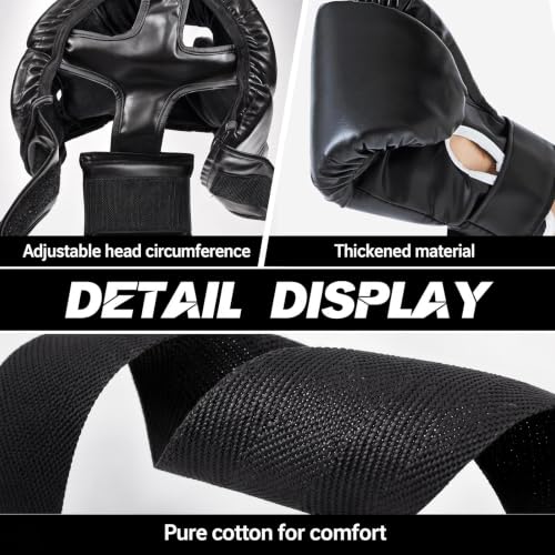 Kanayu 14 Pcs Boxing Gloves and Headgear Set for Beginners Youth 16 Ounce Boxing Gloves Headgear Helmet Hand Wraps Mouth Guards Equipment for Beginners Training Equipment Gifts - color: Black